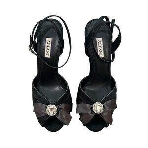 Alfani Black Evening Dress Stiletto Heels with Bow and Gem, Women's Size 7M